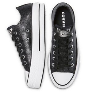 Black Glitter Platform Low Cut Converse All Stars